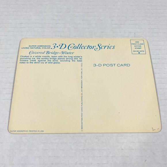 Covered Bridge Winter Nature 3-D 3D Postcard Unposted Vari-Vue 1960s Vintage - Picture 6 of 6